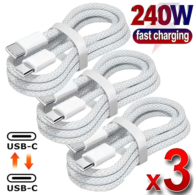 

Новый комплект из 3 кабелей USB-C для быстрой зарядки 240 Вт, поддерживает быструю зарядку для iPhone 17, 16, 15, Samsung, Xiaomi, Huawei