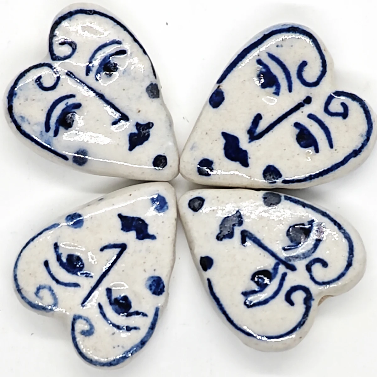 25mm 2/8pcs Diagonal Hole Blue White Heart Face Ceramic Beads Love Pattern Pendant for DIY Jewelry Making Necklace Bracelet