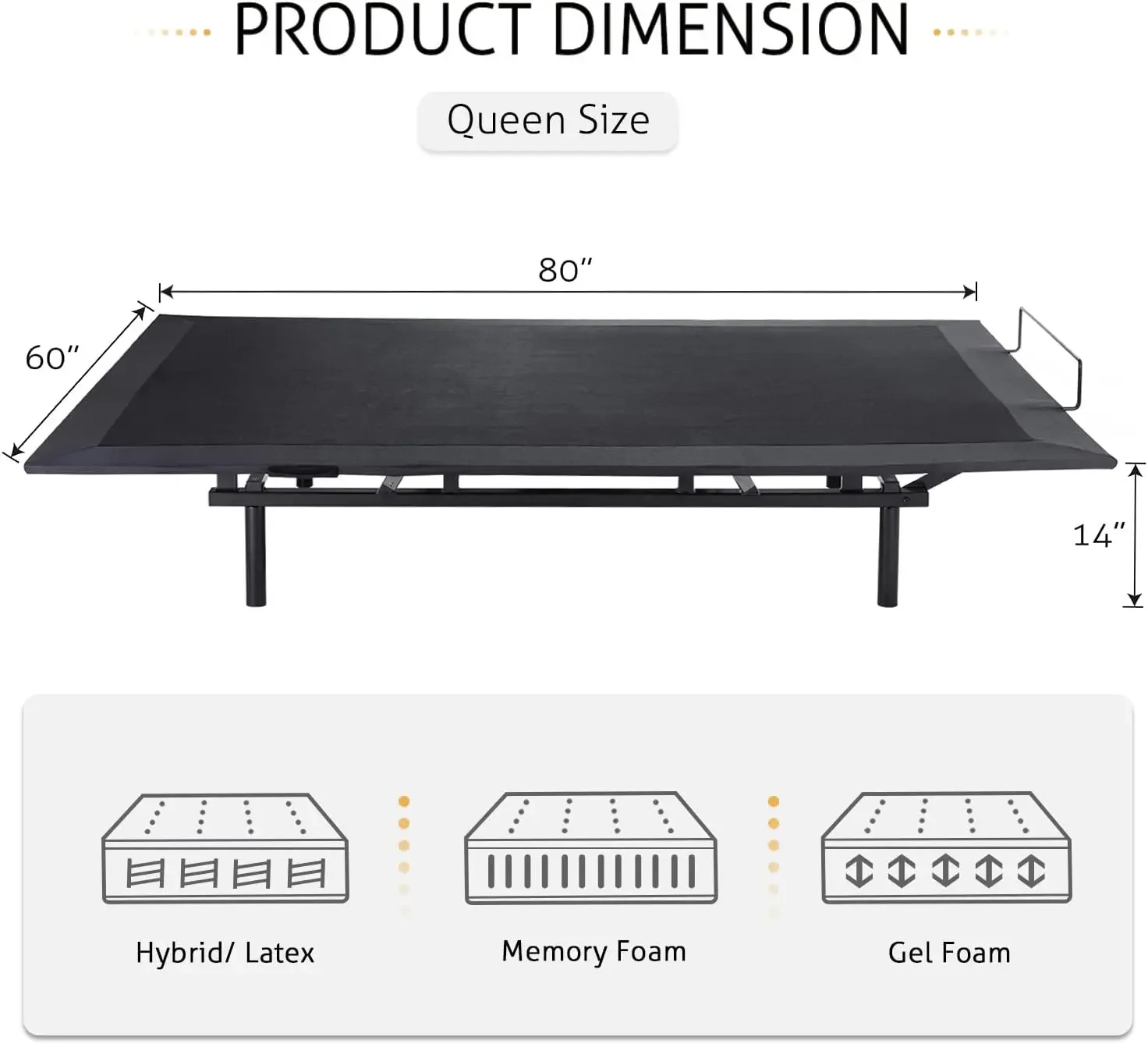 Electric Adjustable Bed Base, Ergonomic Basic Queen Size Bed Frame with Upgraded Motors and Wireless Remote Control, Independent