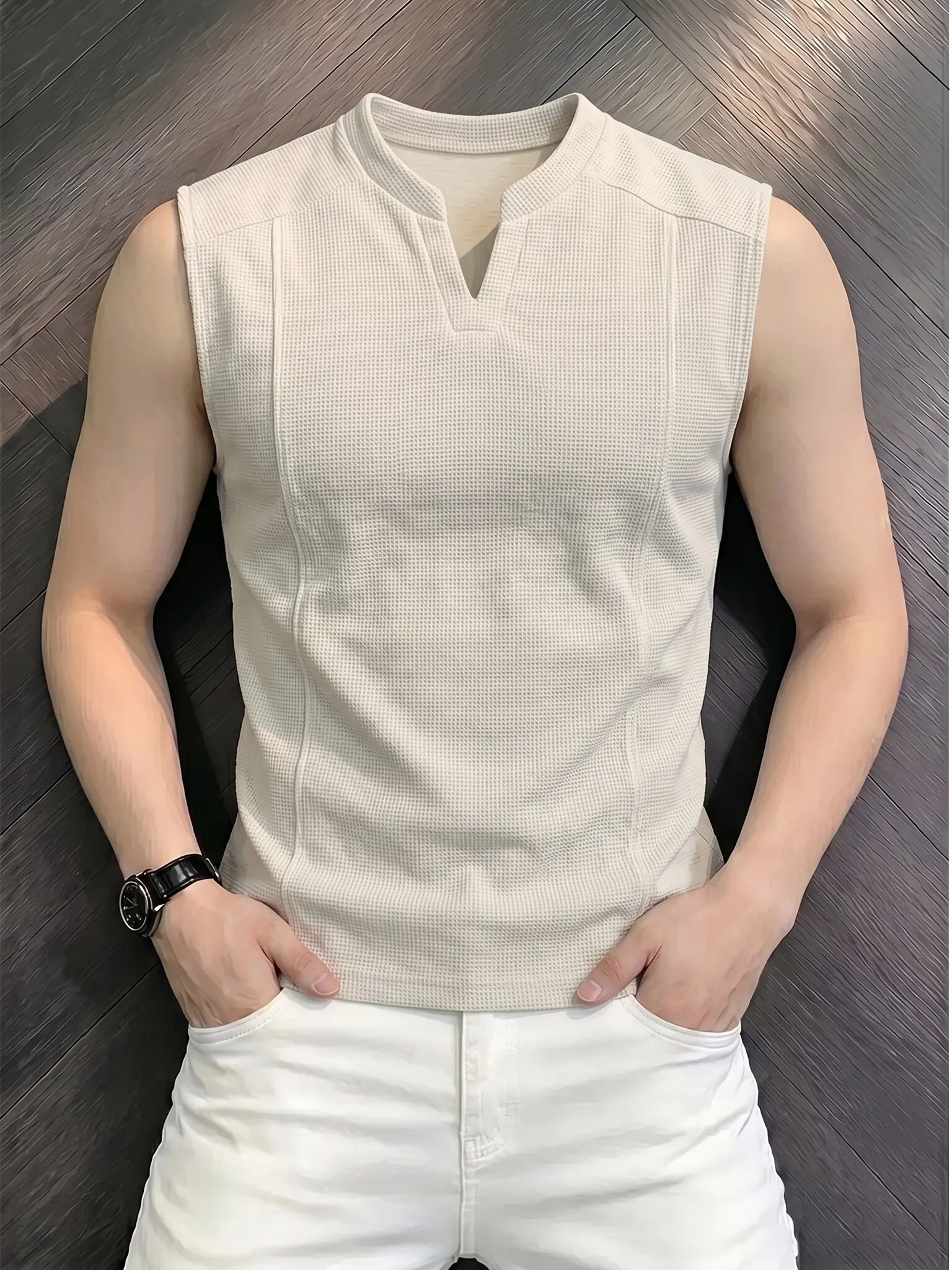 American Style Dragon Scales Pattern Breathable V-Neck Men's Tank Top Summer Texture Cool Feeling Sport Shoulder Patchwork De...