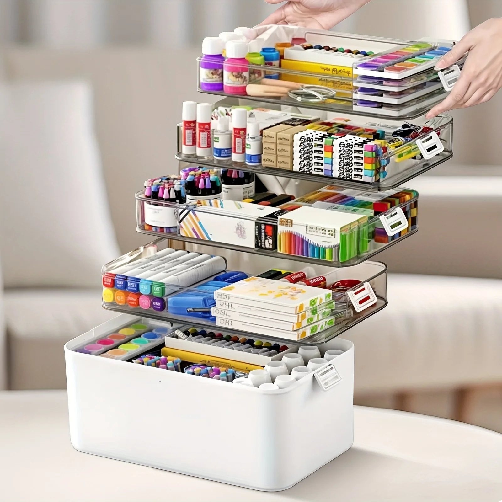 

Large Capacity Multi-layer Transparent Storage Box for Pills Office Sewing Bathroom Supplies Durable Portable
