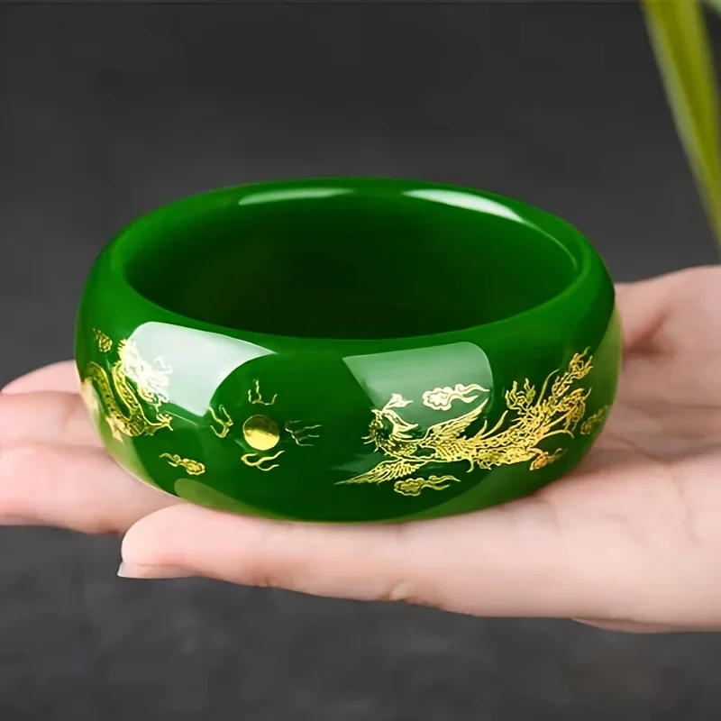 

Natural Spinach Green Dragon Bracelet, Exquisite Atmospheric Jade Bracelet Jewelry