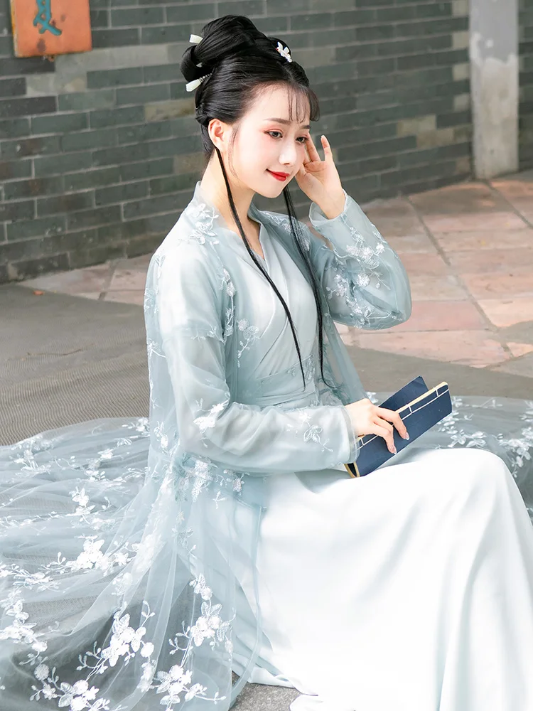 Hanfu original feminino cosplay traje vestido de renda bordado super fada traje tradicional chinês folk dança palco wear