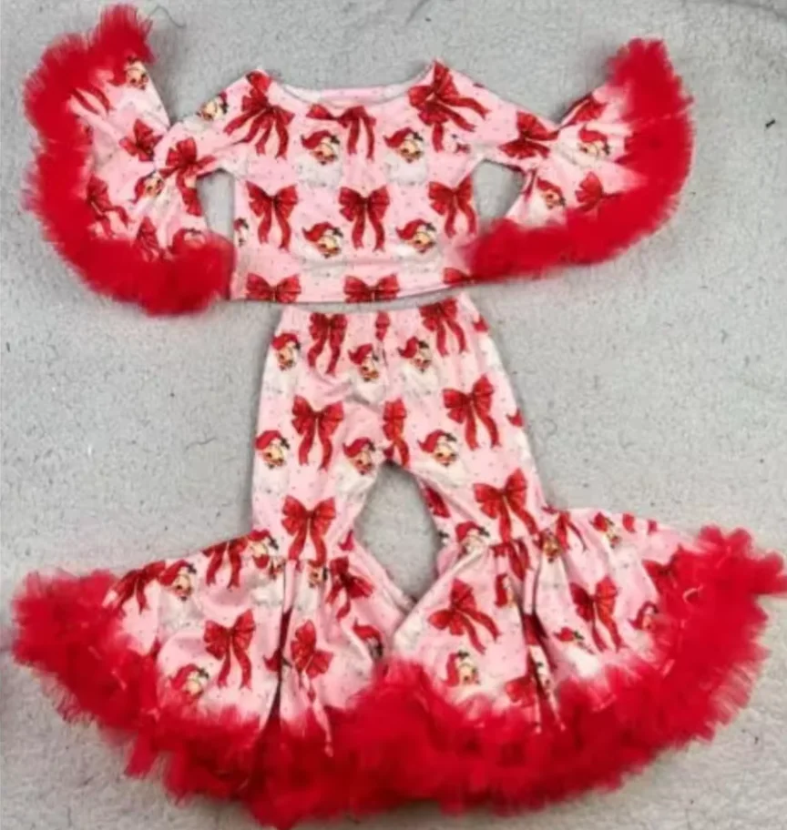 تصميم جديد للفتيات ملابس عيد الميلاد والهالوين بالجملة ملابس أطفال خريفية من حرير الحليب بأكمام طويلة طقم مكون من قطعتين