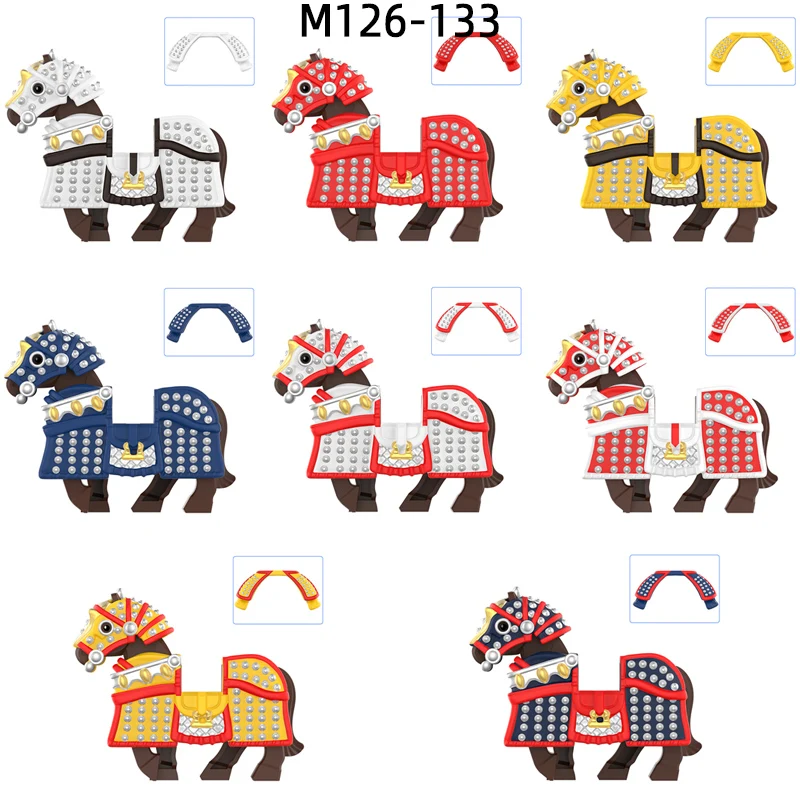 The Plain Bordered White Red Yellow Blue Banner Horse Model Blocks MOC Bricks Set Gifts Toys For Children M126-M133