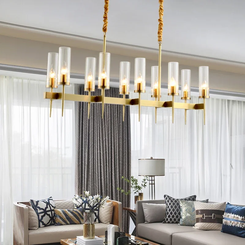 American Modern Living Room Led Pendant Lights Lustre Gold Metal Glass Shades Pendant Lamp Chain Hanging Lamp Lighting Fixtures