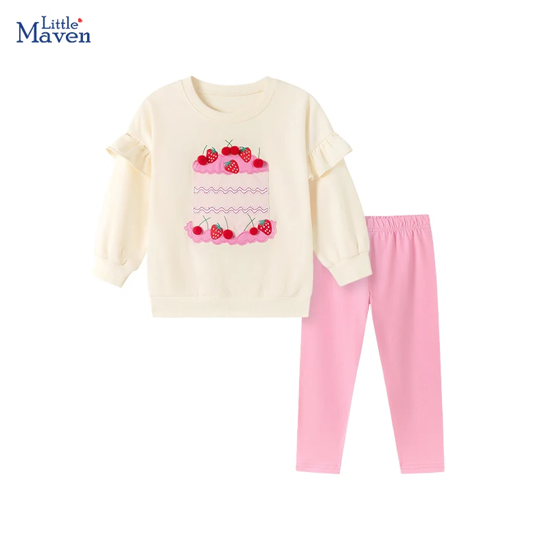 Little maven Baby Mädchen 2026 Herbst Neue Cartoon-Kuchen T-Shirts Oberteile + Leggings-Sets Kinderkleidung