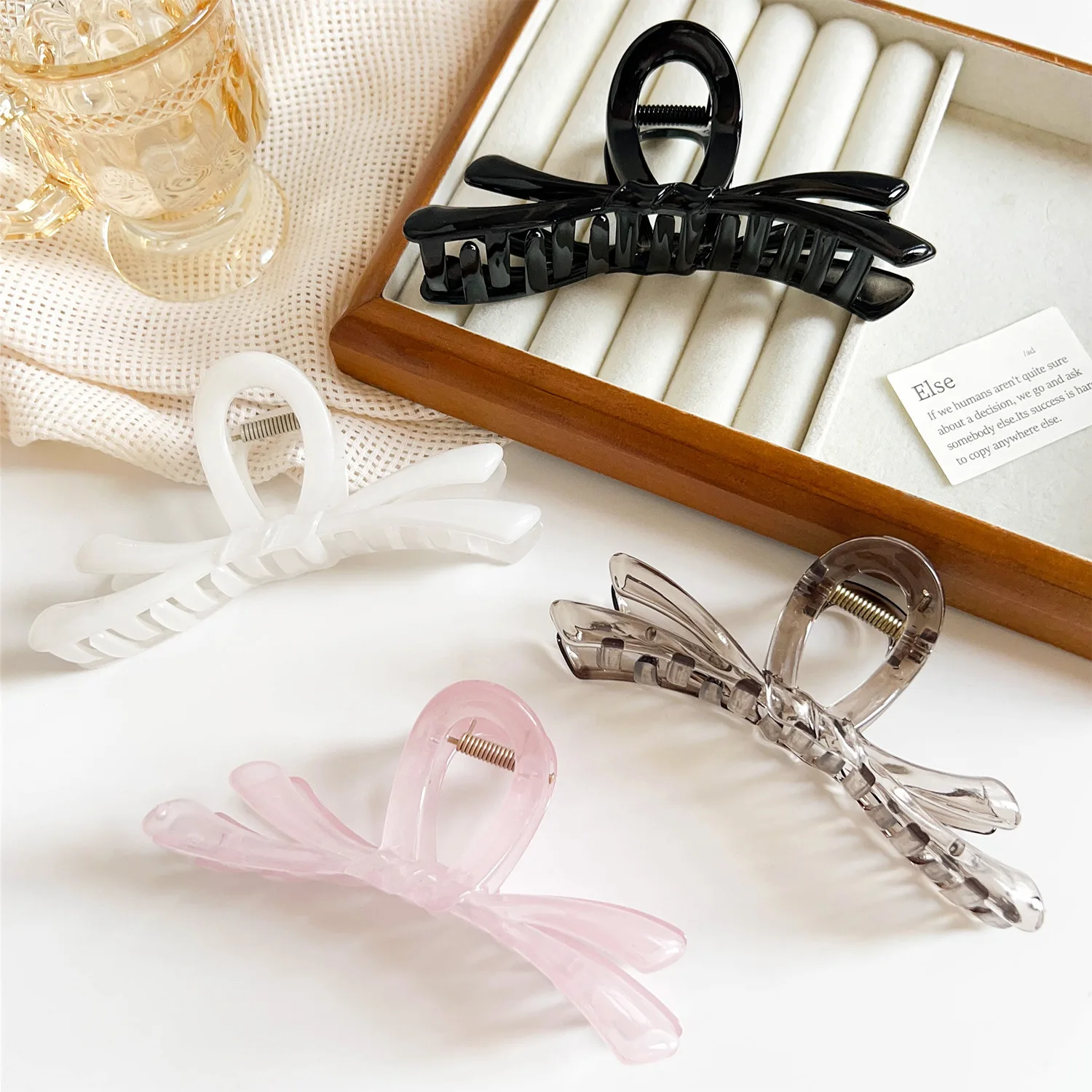 2/4 قطعة كبير القوس الشريط مشبك شعر السلطعون المشابك للنساء الفتيات الحلو الاكريليك القرش مشبك شعر دبوس الشعر ذيل حصان إكسسوارات الشعر #4