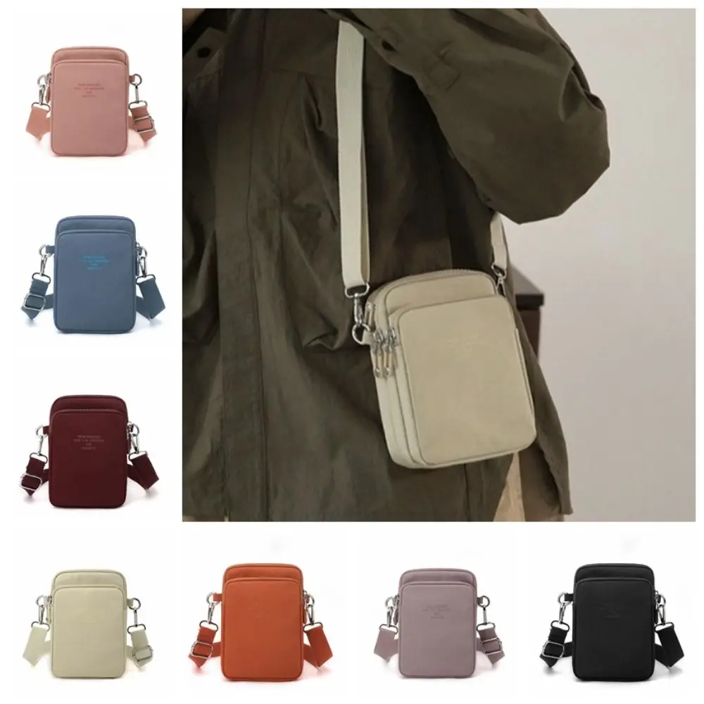 

Portable Multi-layer Nylon Shoulder Bag Korean Style Solid Color Canvas Crossbody Bag Square All-match Messenger Bags Girls