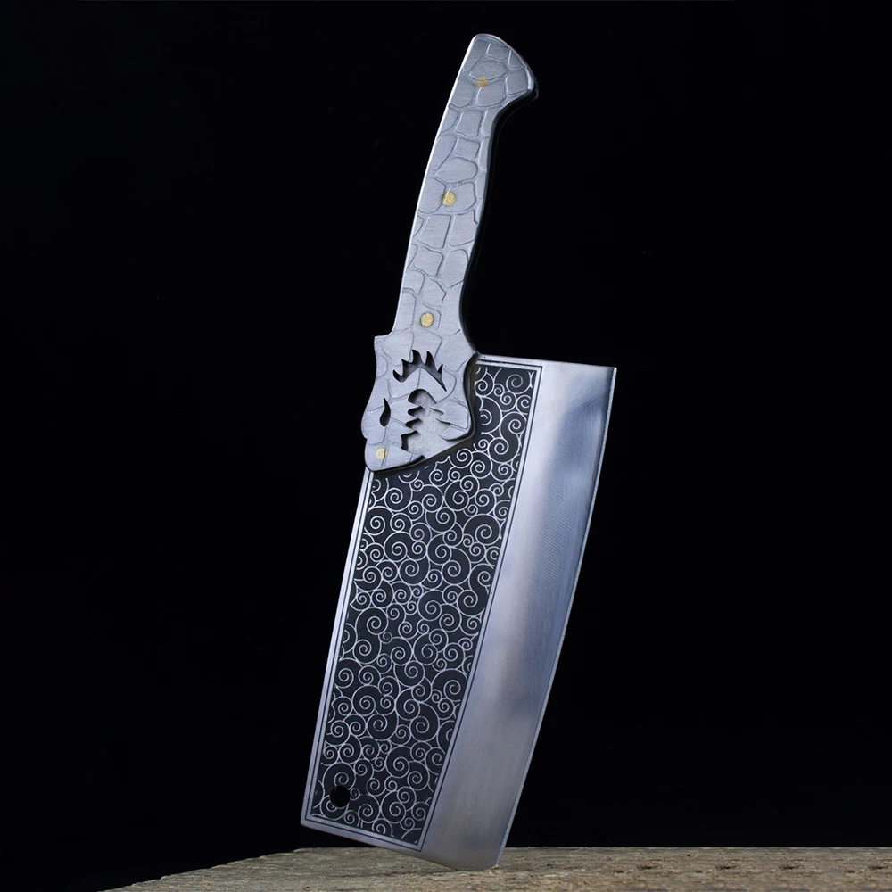 XSG Chinese Chef Knife High Carbon Steel Chopper Knife 7.5Inch Handmade Forged 7Cr17 Longquan Retro Kitchen Cleaver