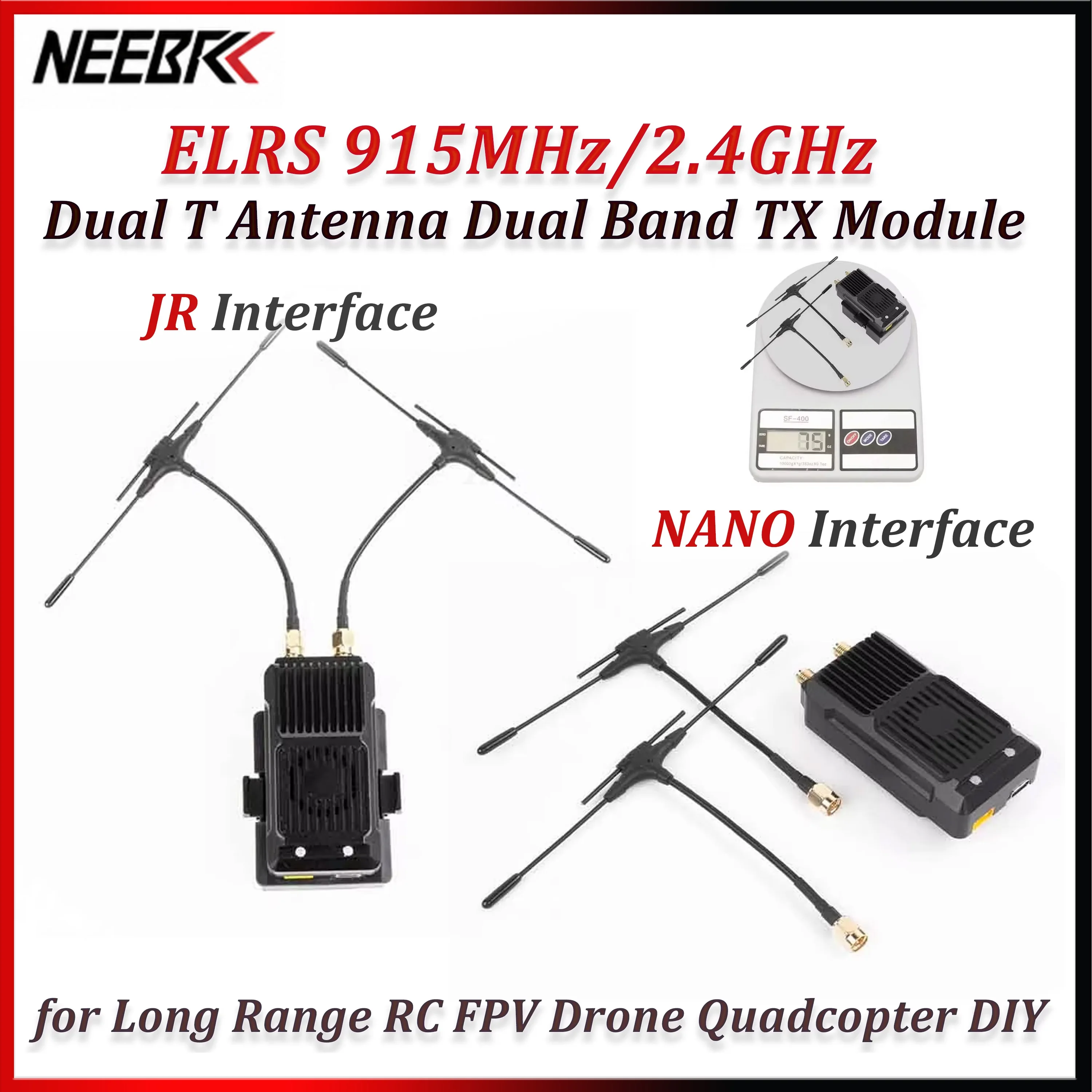 ELRS 915MHz/2.4GHz Dual T Antenna Dual Band TX Module JR/Nano Interface ExpressLRS for Long Range RC FPV Drone Quadcopter DIY
