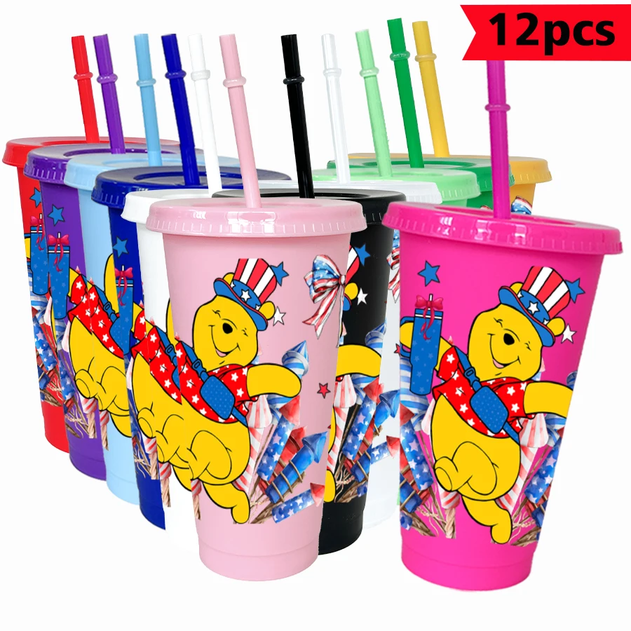 

12pcs/pack Disney,Winnie the Pooh,fireworks 26oz colorful plastic tumbler birthday party drinking utensils juice coffee cup