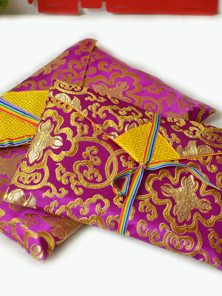 High-End Thick Double-Layer Tibetan Buddhist Textbook Protective Cover Embroidered Cloth Art Square Storage Bag for Daily Use