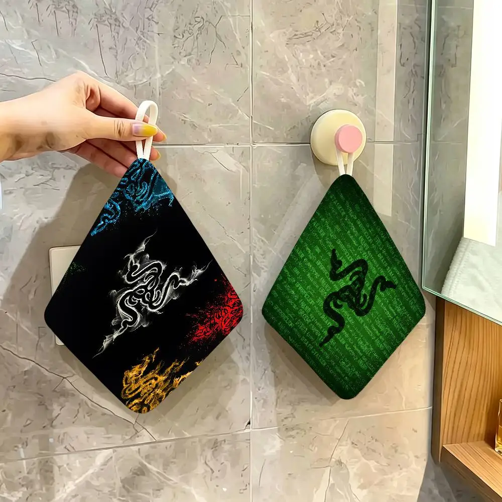 R-Razer logo Polyester Cotton Hand Wiping Towel, Anti-shrink Hanging Kitchen Cloth for Household Cleaning