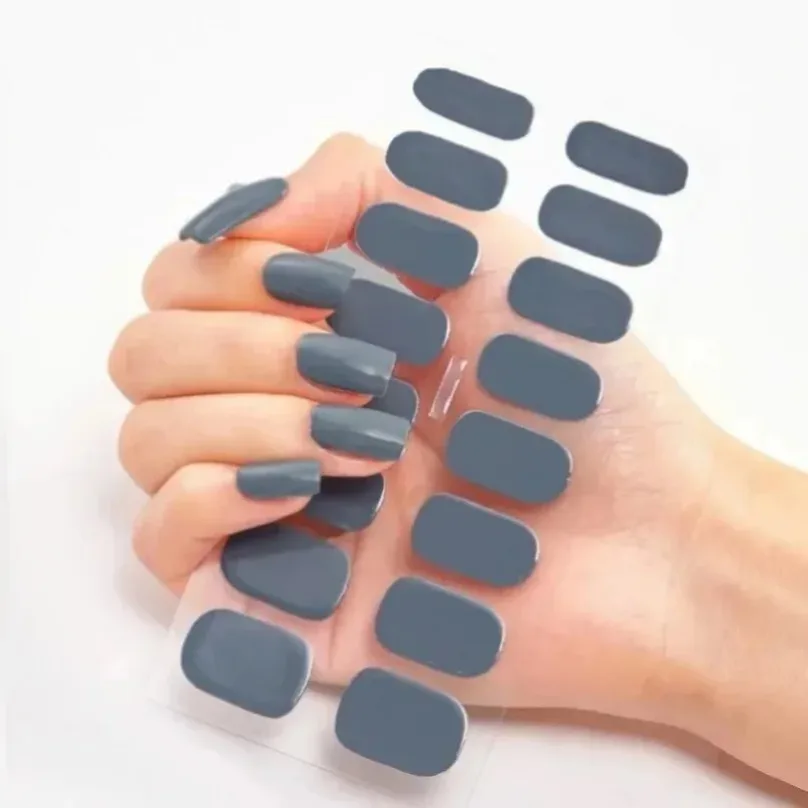 16Tips UV Semi-Cured Gel Nail Wraps Sticker 5D Pure Color Full Cover UV Lamp Gel Sticker Long-Lasting Nail Extension Patch Strip