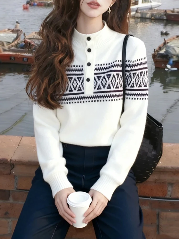 

Casual High Collar f Open Knitted Long Sve Women's Sweater Faionable Autumn Winter Loose Fit Breathable Color