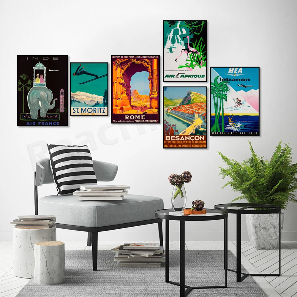 خمر لبنان، جبال الألب، روما، سويسرا، الهواء فرنسا أفريقيا، الهند، المملكة المتحدة، Gstaad سويسرا، ملصق السفر سانت موريتز #4