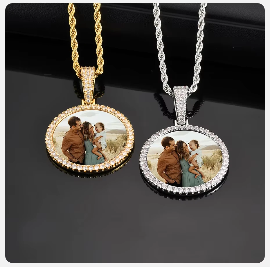Personalisierte Foto-/Logo-Halskette Hip-Hop Runder Rahmen-Anhänger Individueller Schmuck Geschenk für Freunde & Familie Perfekt für Weihnachten – Detail 11