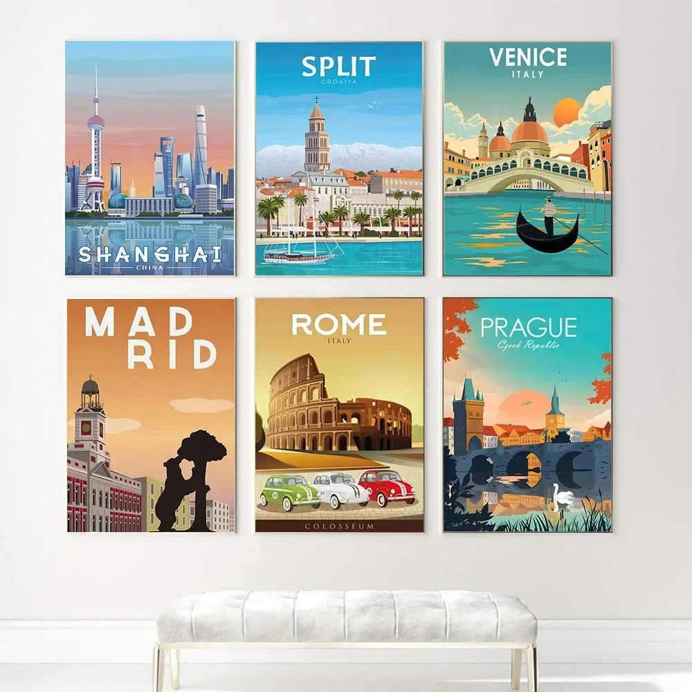 Tourist Cities Landscape Shanghai Vietnam Madrid Rome Wall Decor Poster Modern Art Canvas Painting Living Room Prints Home