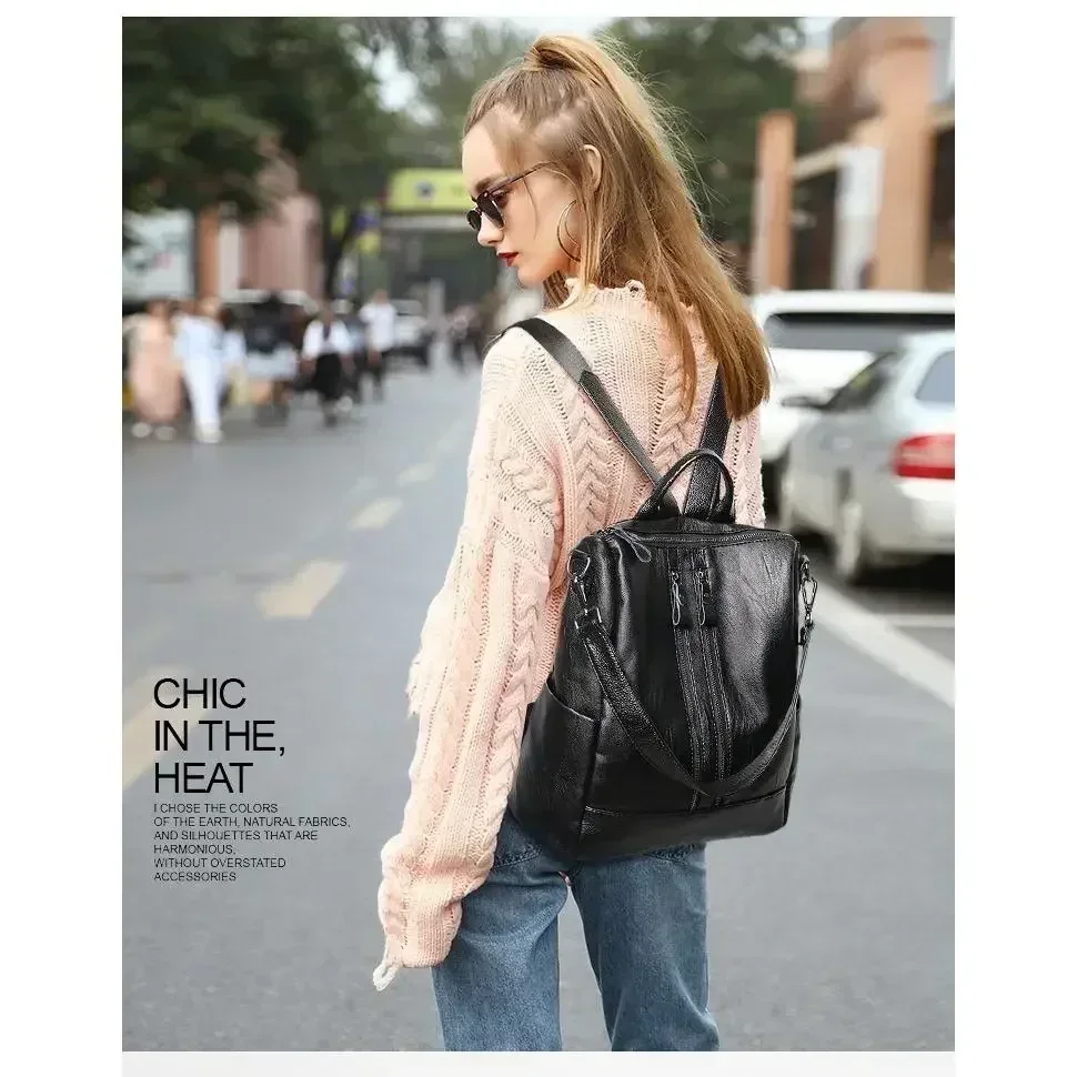 1/3Pcs Genuine Leather Backpack Women's Travel Bag Fashion Women's Fashion Bag Tide Casual Fashion Soft Leather Shoulder Bag image 2