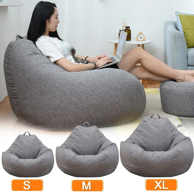 

Cover Chairs Without Filler Linen Cloth Lounger Seat Bean Bag Pouf Puff Couch Tatami Living Room