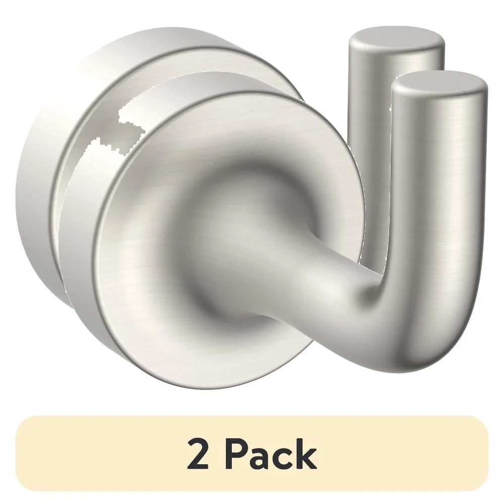2 Pack Modern Wall Mount Robe Hook Satin Nickel Easy Installation Rust Resistant Bathroom Accessories Hardware Included