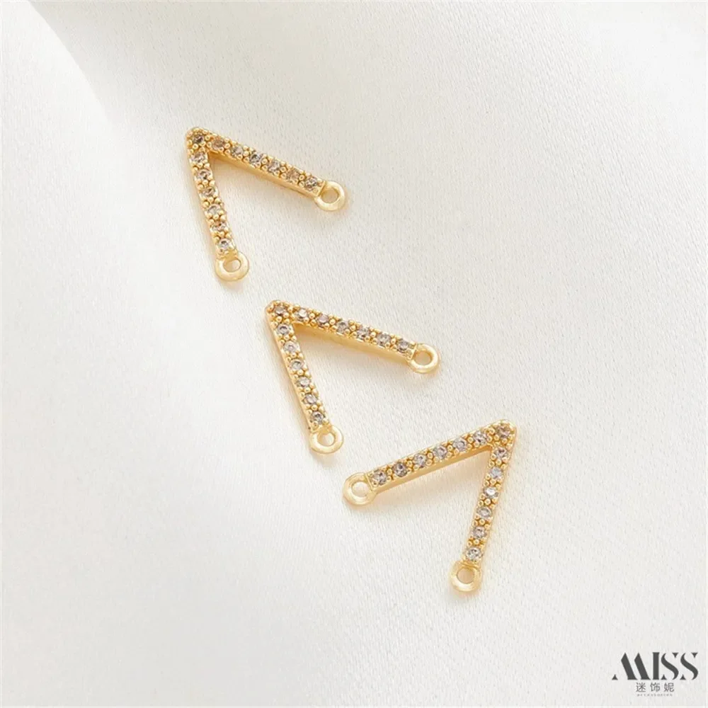 14k saco de ouro incrustado zircão em forma de v pingente duplo diy colar artesanal pingente pendurado acessórios de jóias