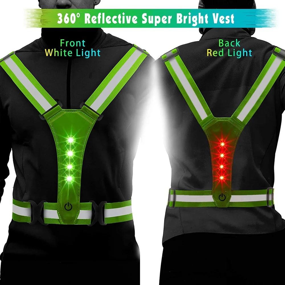 Chaleco reflectante LED para correr, equipo de seguridad elástico ajustable para correr, chaleco con luz LED perfecto para correr, caminar y andar en bicicleta