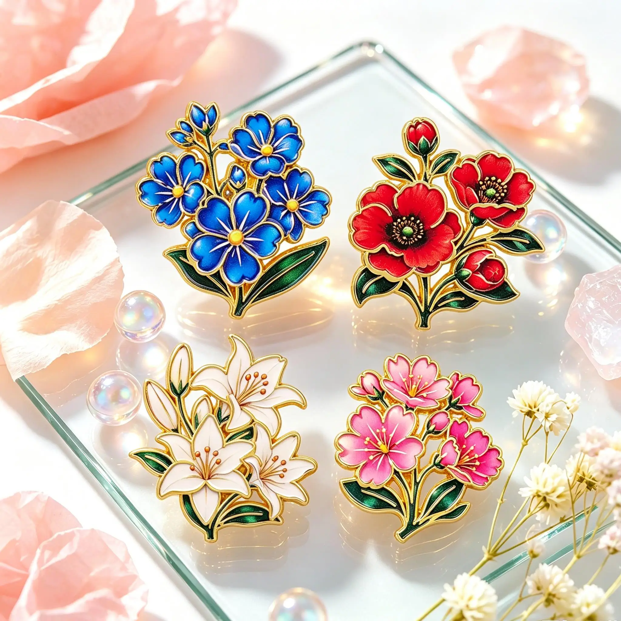 4-teiliges Vintage-Blumen-Emaille-Pin-Set, Kirschblüten-Brosche für Mantel, niedliche Blumenbroschen, Anstecknadeln, Metallabzeichen, Schmuckgeschenk