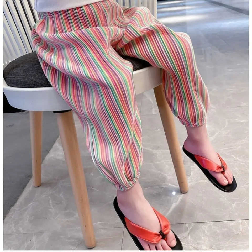 Baby Girl Clothes Suit 2024 Girls Summer Casual Pants Baby Foreign Style Children Personality Fashion  Nine Points Bloomers image 6