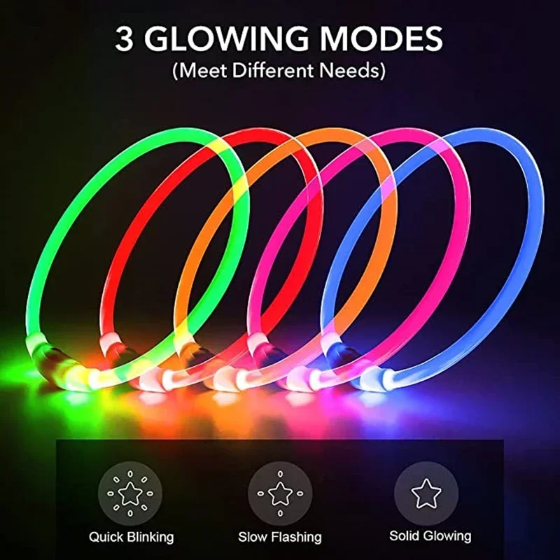 3 Modes Dog Luminous Charge Collar Led Usb Cat Dogs Collars Detachable Night Led Glow Dog Loss Prevention Collar Pet Accessories