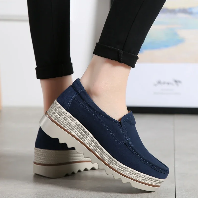 Women Shoes New Spring Platform Flats Sneakers Women Suede Leather Women Casual Shoes Slip On Flats Heels Creepers Moccasins