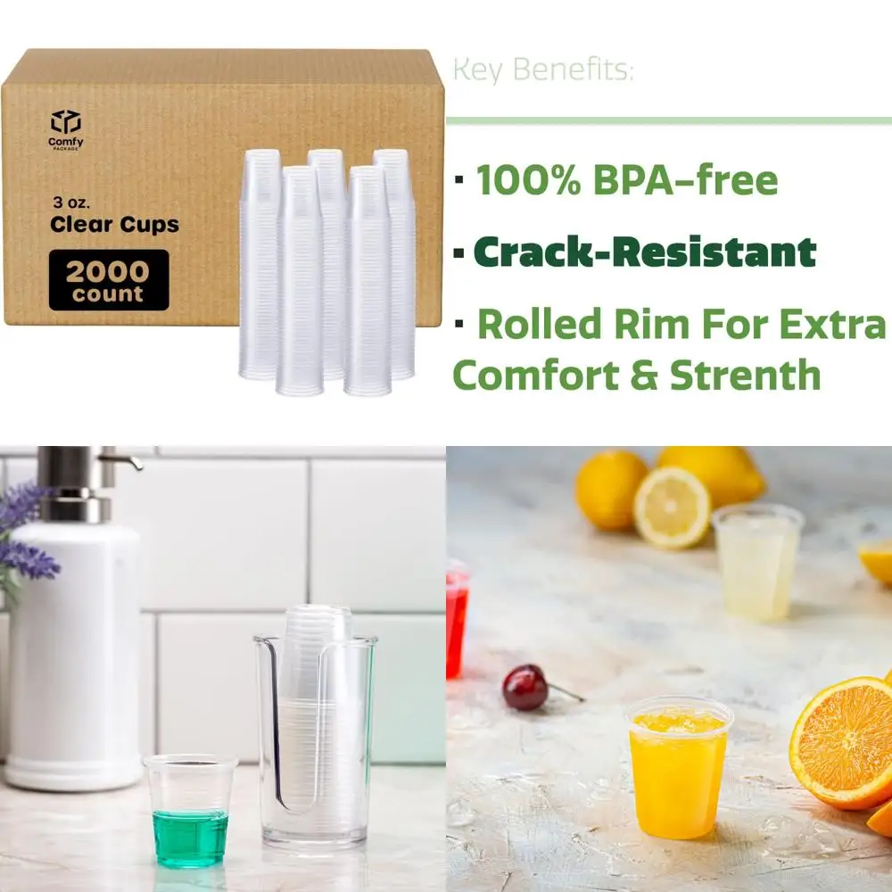

Disposable Plastic Cups - 3 oz Clear Cups, Small Bathroom Medicine Cups, Polypropylene Mouthwash Cups, Case of 2000