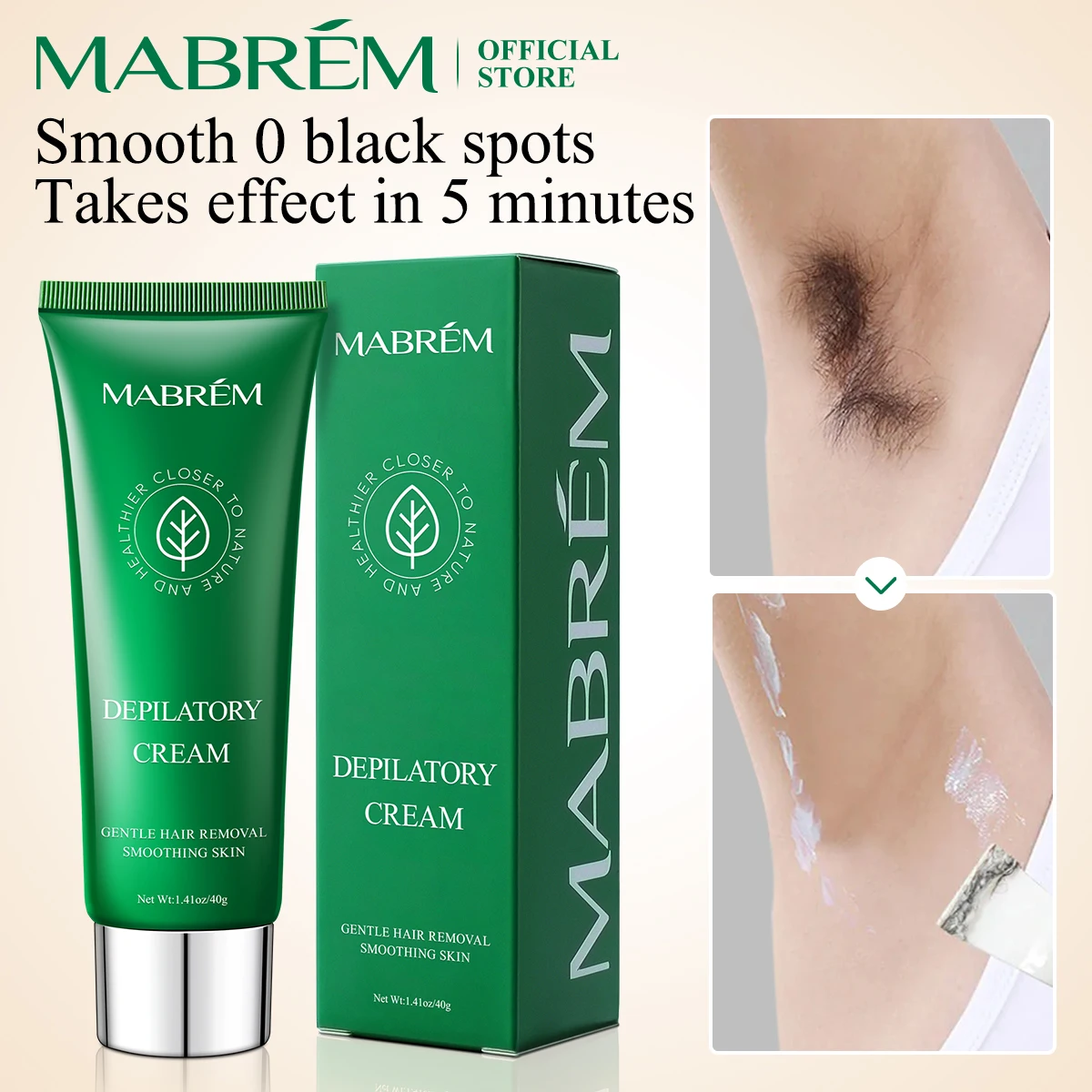 MABREM Hair Removal Cream Painless Hair Remover For Armpit Legs and Arms Skin Care Body Care Depilatory Cream 40g For Men Women