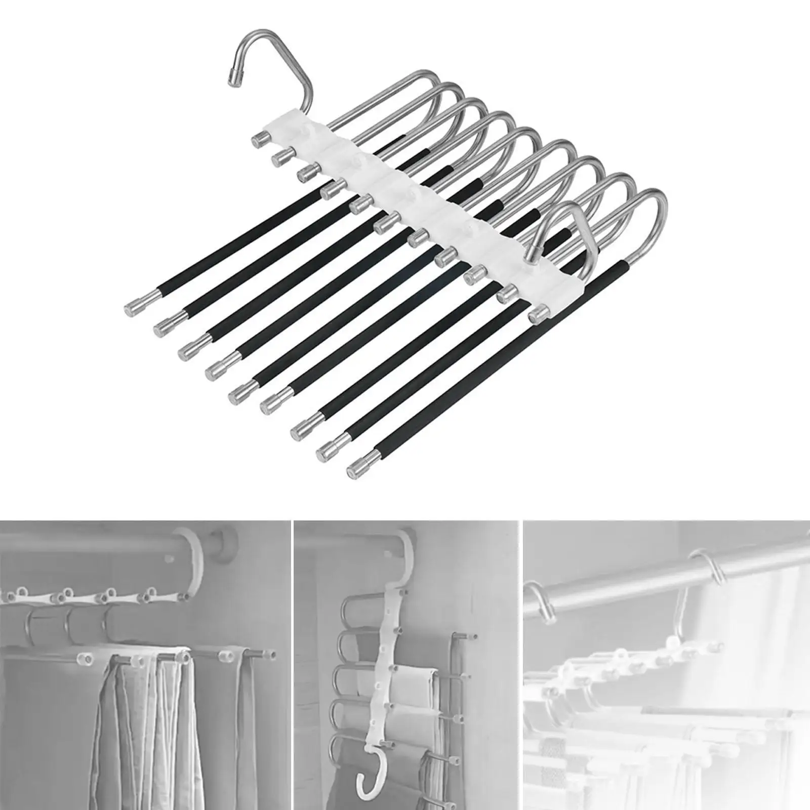 Multi Layer Folding Pants Hangers Slack Wardrobe Travel Hotel Hanging Rack Black