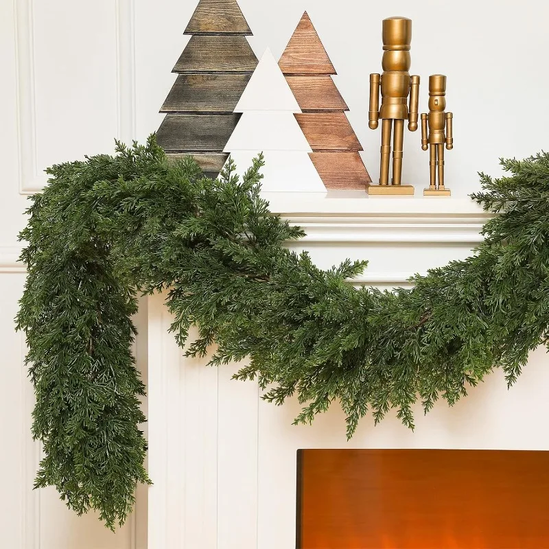 

2 Pcs 6 ft Deluxe Christmas Cedar Garland Artificial Realistic Upgrade Encrypted Green Faux Soft and Thickness Cedar Gar