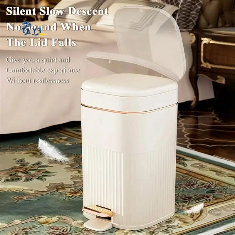 

AY03-10L Luxury Pedal Trash Can For Bathroom, Large Capacity Waterproof Kitchen Recycle Bin With Press-Type Lid
