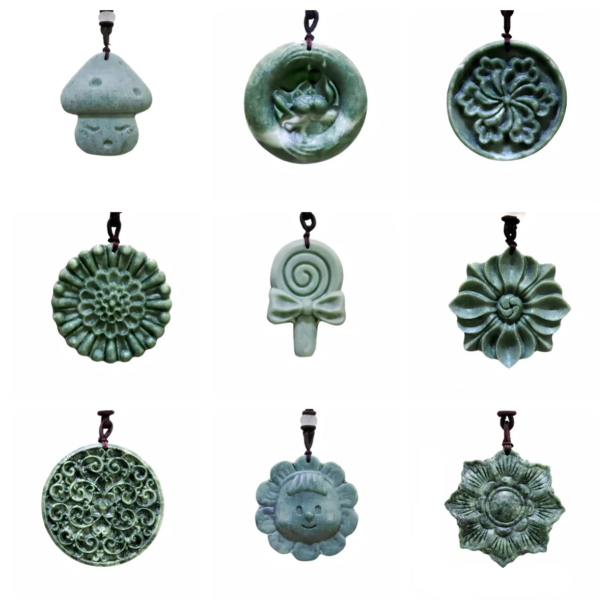 Dark Green Natural Jade Lotus Flower Pendant Necklace Real Jewellery Carved