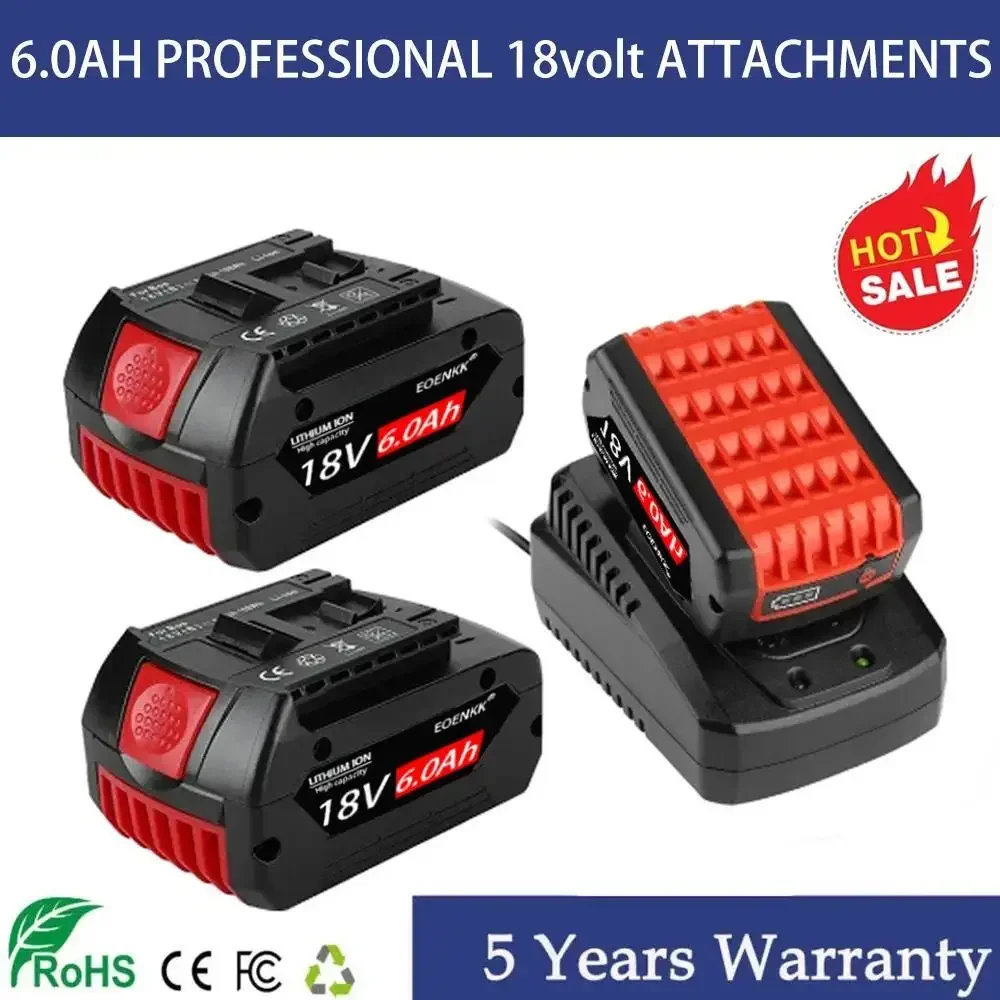 18650 for Bosch 18V Battery 6.0Ah Electric Drill 18V Rechargeable Li-ion Battery BAT609 BAT609G BAT618 BAT618G BAT614 +Charger