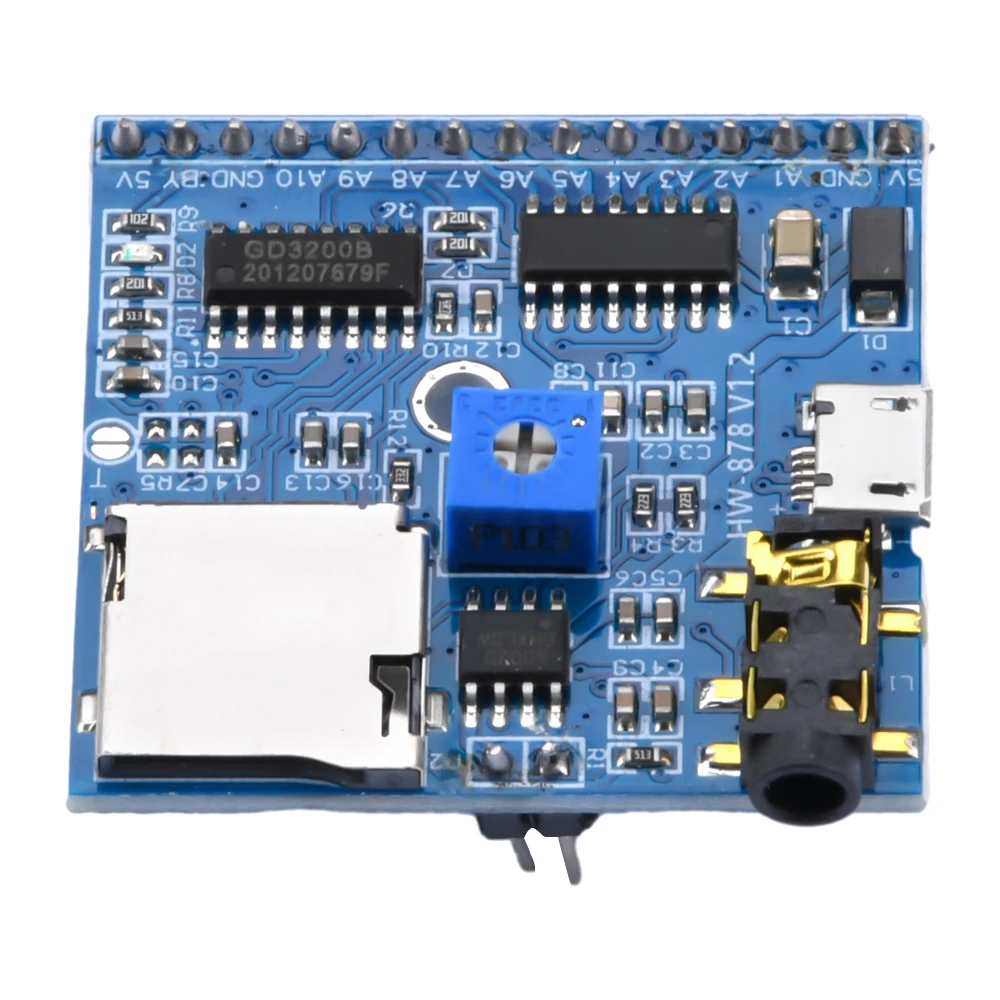 Modul pemutaran suara 5V, pemutar MP3, putaran pemicu modul suara pemicu IO yang cepat, volume pemutaran yang dapat disesuaikan, pin Las