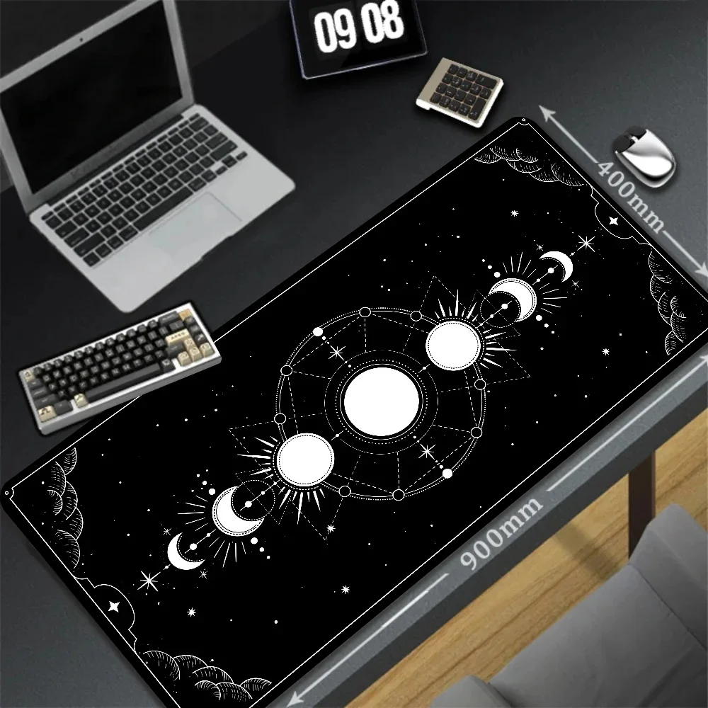 Witchy Tarot Alter Ergonômico Black Mouse Pad, bonito jogo Kawaii Mousepad, Pastel Moon Phase Table Mat, tamanho grande, 800x400mm