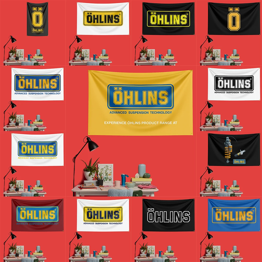 Ohlins Suspension Flag 3x5 FT 90x150cm Polyester Garage Wall Decor Banner For Racing Enthusiasts