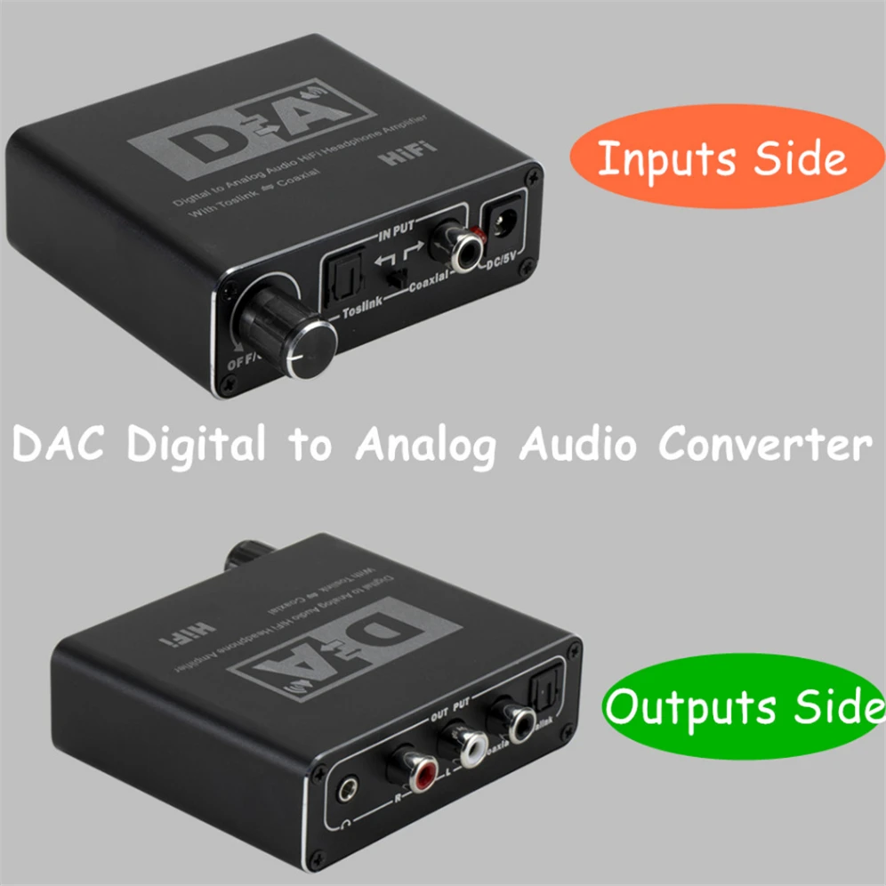 Grwibeou DAC HIFI  Amplifier Digital to Analog Audio Converter Decoder 3.5mm AUX RCA Adapter Toslink Optical Coaxial Output