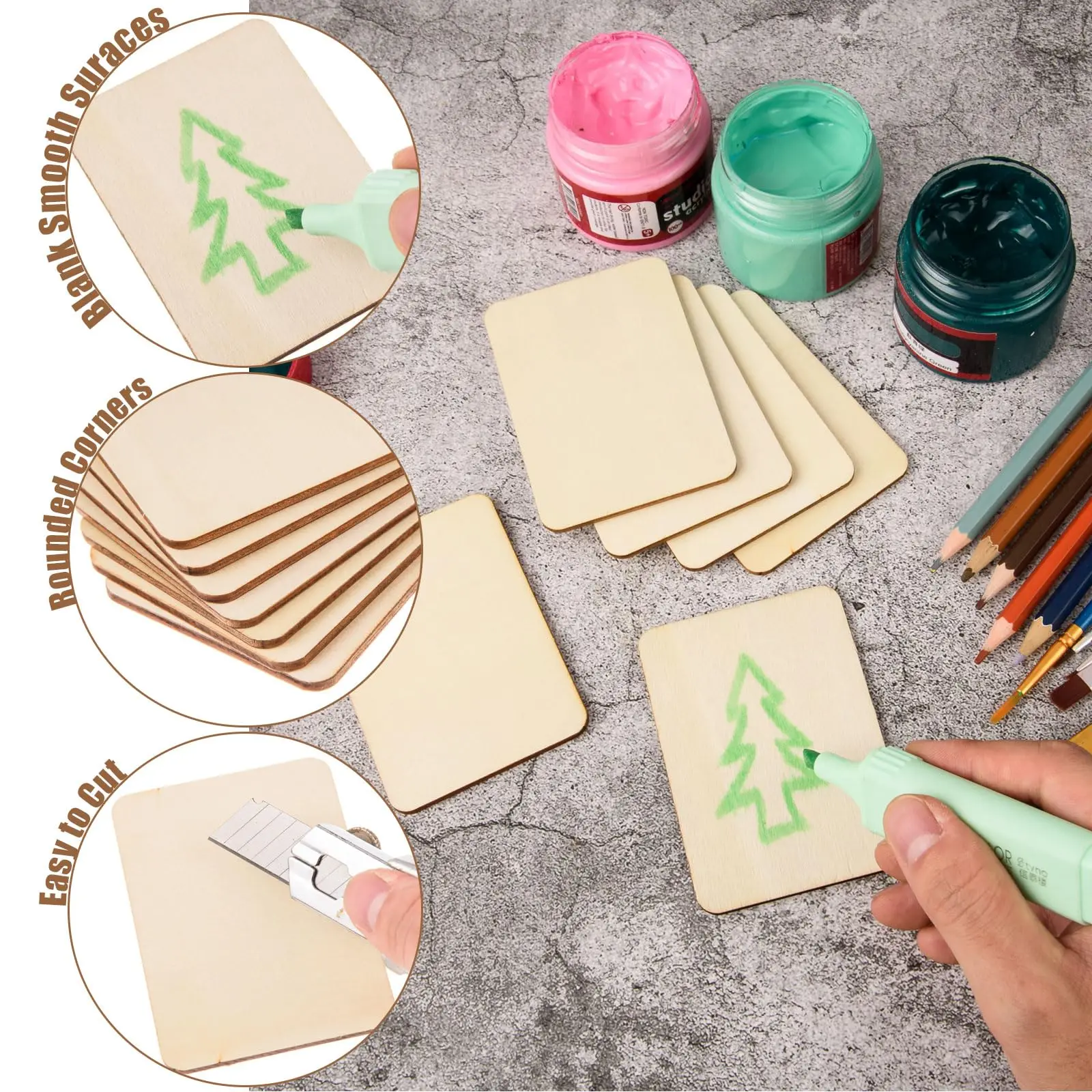 45 قطعة/المجموعة/مجموعة مستطيلات خشبية غير مكتملة مع زوايا مستديرة علامات خشبية علامة مرجعية حبل القنب لعائلة اللوحة اليدوية ذاتية الصنع #3