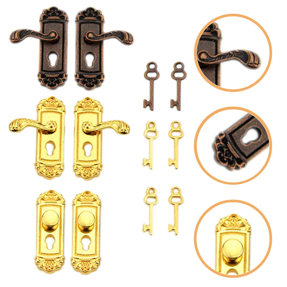 

6Pcs 1:12 Miniature Door Lock Set Vintage Metal Handle Key Dollhouse Hardware Accessories Mini House Decor Dollhouse Door Lock