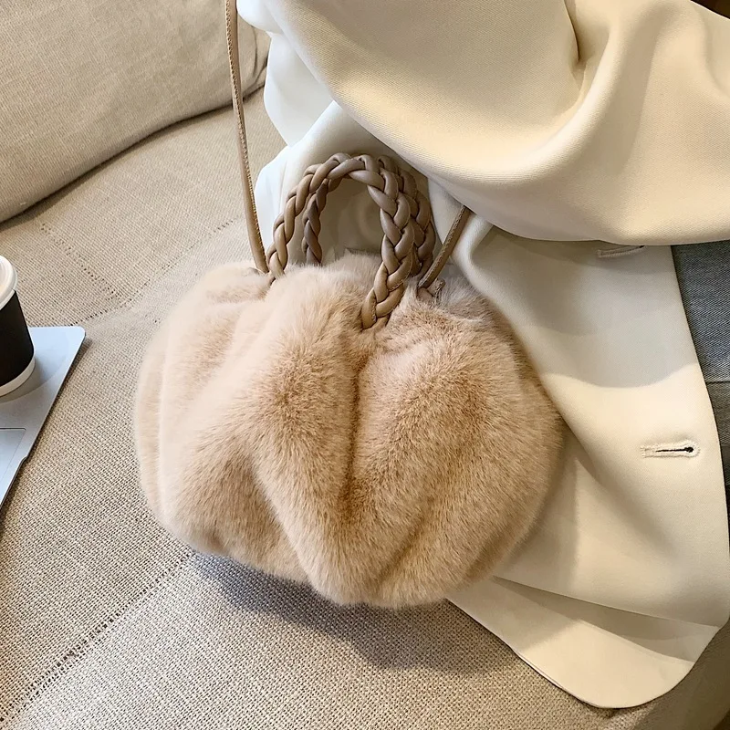 Mini bolsa chique de pelúcia e bolsa crossbody, bolsa macia e felpuda com alça superior, ideal para festas adolescentes, passeios, escola, uso diário