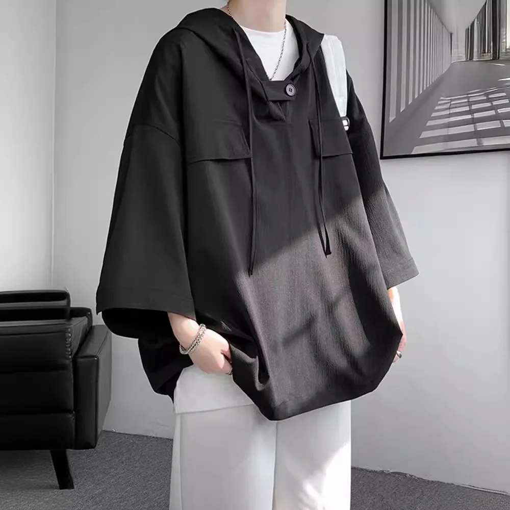 

Летняя мужская повседневная модная новая модная толстовка с капюшоном и коротким рукавом, тонкие спортивные тренировочные пуловеры с рукавами три четверти, уличная одежда