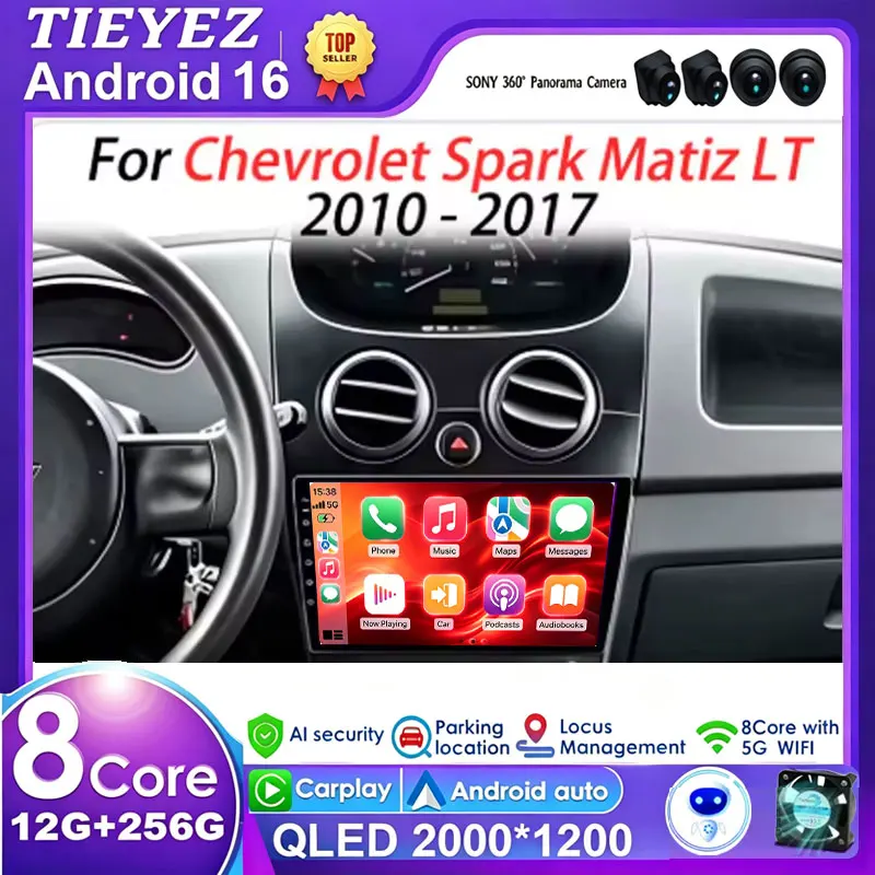 Android 16 Car Multimedia Player for Chevrolet Spark Matiz LT 2010-2017 GPS Navigation CarPlay 4G Head Unit Stereo Video Player