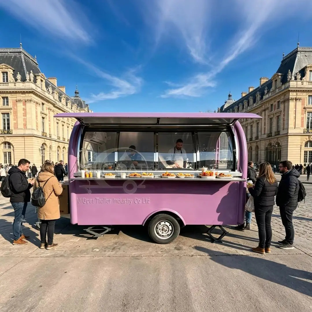 

Purple Mobile Food Truck Trailer with Service Window for Outdoor Events Customizable Catering Vehicle Kitchen on Wheels
