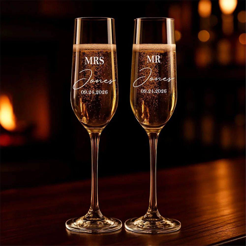 Personalized Wedding Toasting Glasses Set of 2 Custom Bride and Groom Champagne Flutes Mr&Mrs Engraved Gift Wedding Party Decor